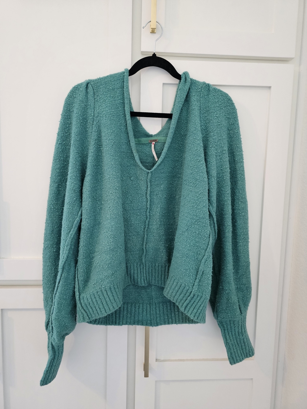 Free People Teal V-Neck Cozy Pullover Sweater